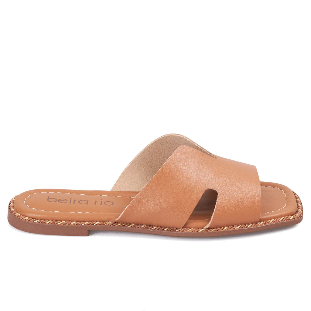 Sandalia Plana Slide Casual Café-Camel Beira Rio