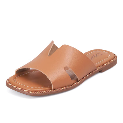 Sandalia Plana Slide Casual Café-Camel Beira Rio Sandalia plana