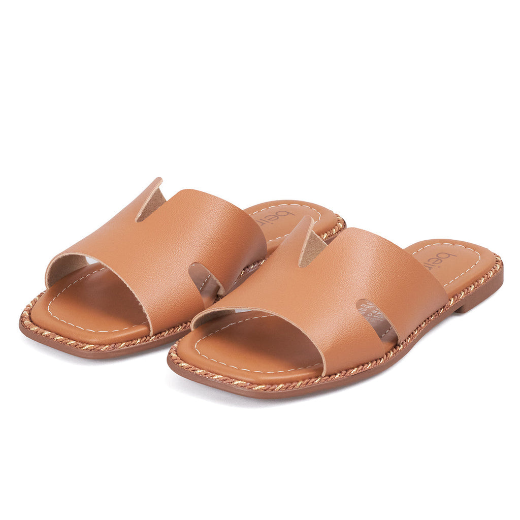Sandalia Plana Slide Casual Café-Camel Beira Rio