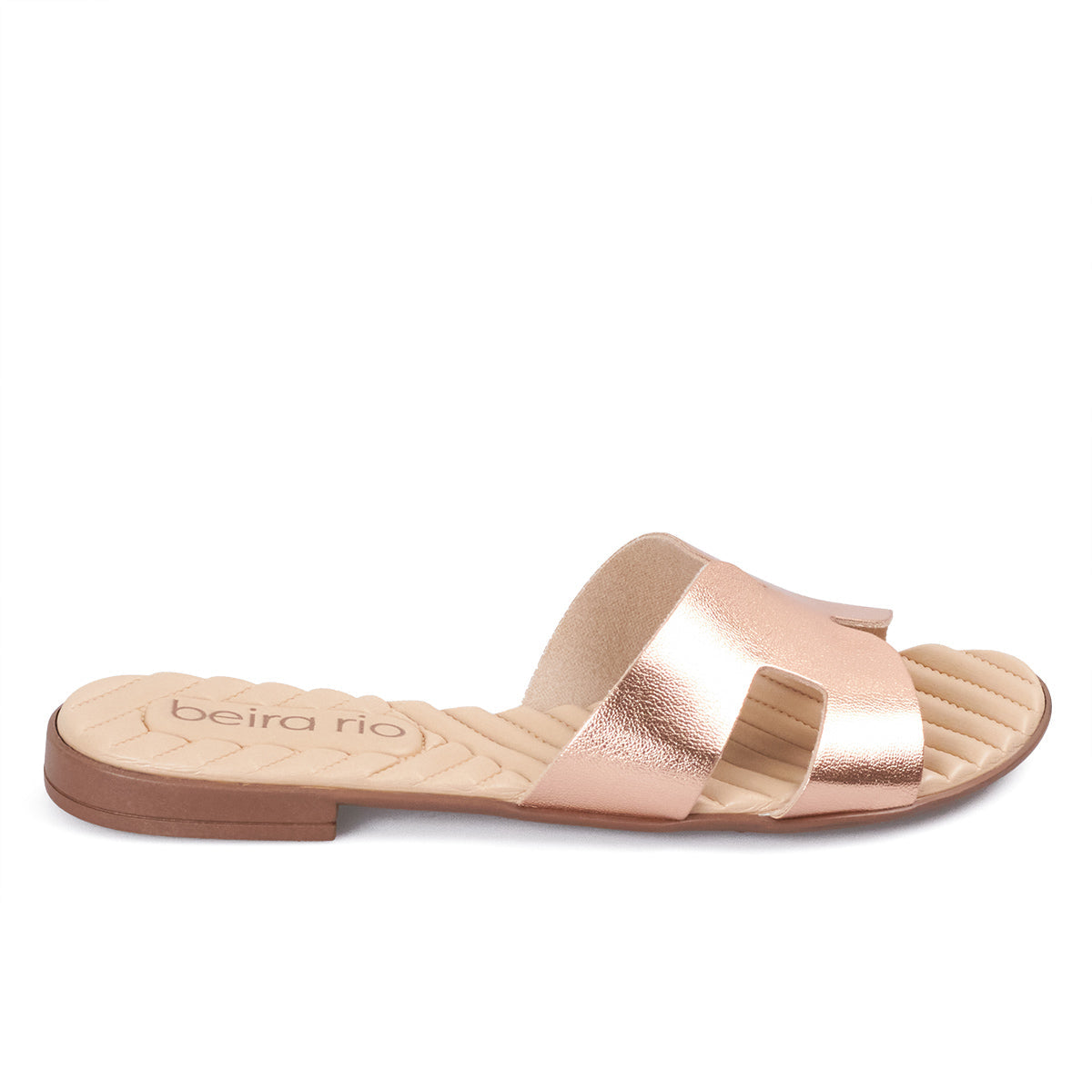 Sandalia Plana Slide Casual Oro Rosa Beira Rio Sandalia plana