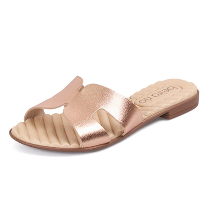Sandalia Plana Slide Casual Oro Rosa Beira Rio Sandalia plana