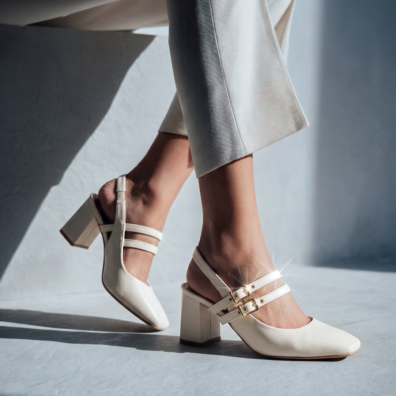 Tacón Medio Cuadrado Pelica Marfil Vizzano Tacones