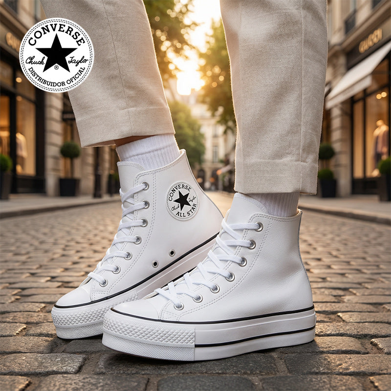 Tenis Converse Chuck Taylor All Star Lift Leather Bota Blanco