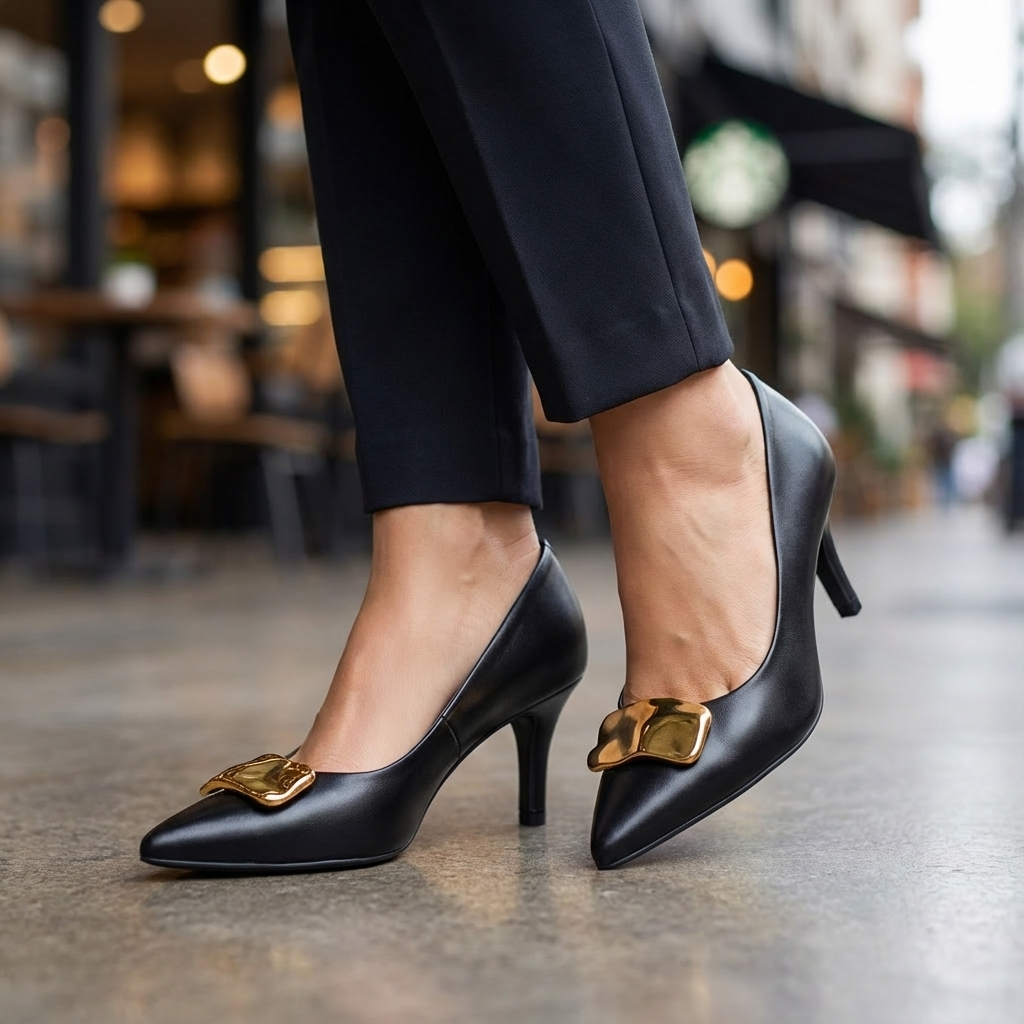 Tacon Medio Negro-Negro-Dorado Stiletto Vizzano Stiletto